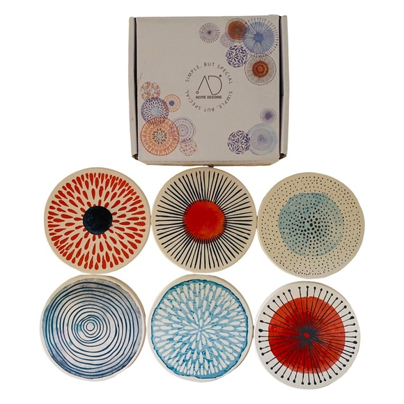 Set of 6 Coasters Round Ceramic Stone Coasters Cork Base 4" New - Picture 2 of 9